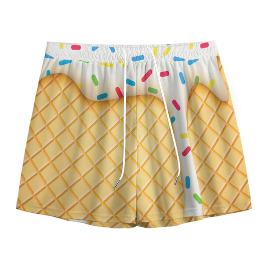 White Ice Cream Melted Print Mesh Shorts