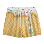 White Ice Cream Melted Print Mesh Shorts