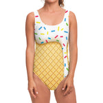 White Ice Cream Melted Print One Piece Swimsuit