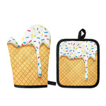 White Ice Cream Melted Print Oven Mitt And Pot Holder Set