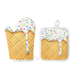 White Ice Cream Melted Print Oven Mitt And Pot Holder Set