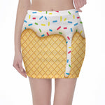 White Ice Cream Melted Print Pencil Mini Skirt