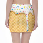 White Ice Cream Melted Print Pencil Mini Skirt