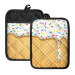White Ice Cream Melted Print Pot Holders With Pocket