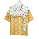 White Ice Cream Melted Print Rayon Hawaiian Shirt