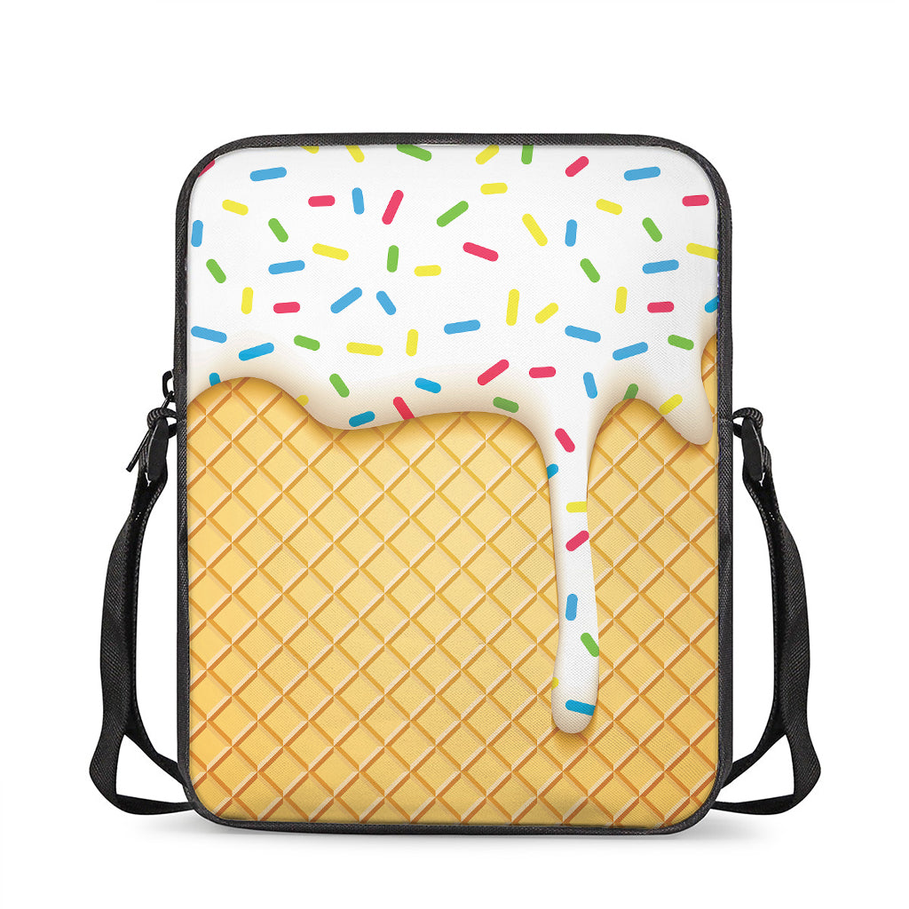 White Ice Cream Melted Print Rectangular Crossbody Bag