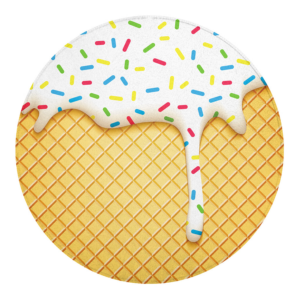 White Ice Cream Melted Print Round Blanket