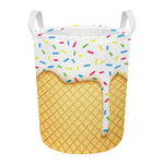 White Ice Cream Melted Print Round Laundry Basket