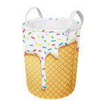 White Ice Cream Melted Print Round Laundry Basket