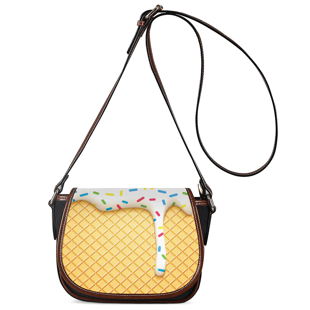 White Ice Cream Melted Print Saddle Bag