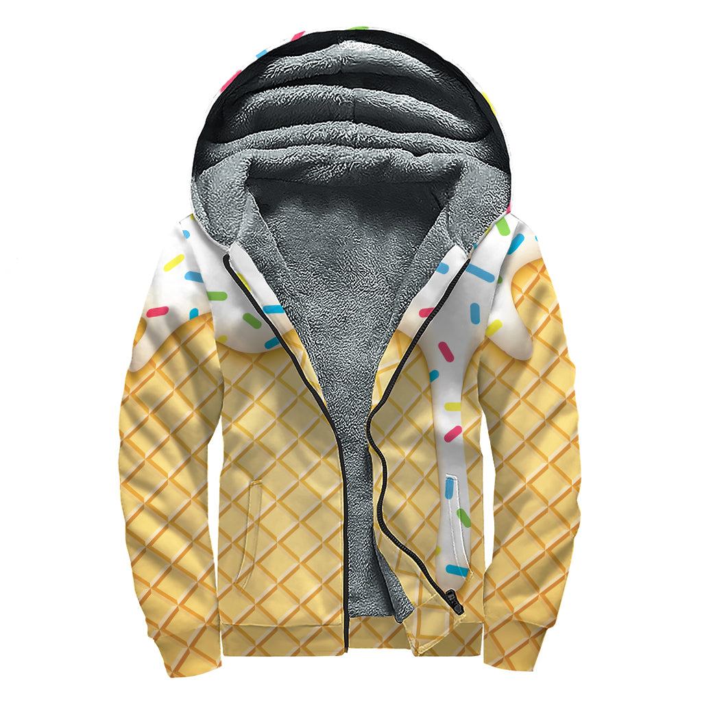 White Ice Cream Melted Print Sherpa Lined Zip Up Hoodie