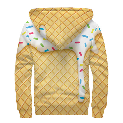White Ice Cream Melted Print Sherpa Lined Zip Up Hoodie