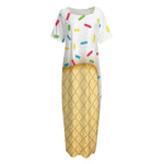 White Ice Cream Melted Print Short Sleeve Long Nightdress