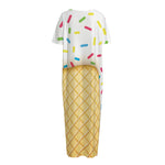 White Ice Cream Melted Print Short Sleeve Long Nightdress