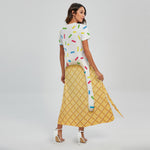 White Ice Cream Melted Print Short Sleeve Maxi Dress
