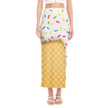 White Ice Cream Melted Print Side Slit Maxi Skirt