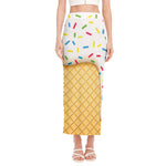 White Ice Cream Melted Print Side Slit Maxi Skirt