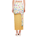 White Ice Cream Melted Print Side Slit Maxi Skirt
