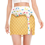 White Ice Cream Melted Print Side Slit Mini Skirt