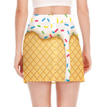 White Ice Cream Melted Print Side Slit Mini Skirt