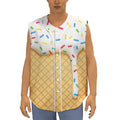 White Ice Cream Melted Print Sleeveless Baseball Jersey