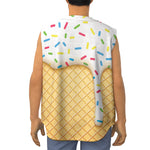 White Ice Cream Melted Print Sleeveless Baseball Jersey