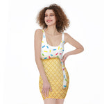 White Ice Cream Melted Print Sleeveless Bodycon Dress