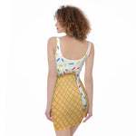 White Ice Cream Melted Print Sleeveless Bodycon Dress
