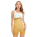 White Ice Cream Melted Print Sleeveless One Piece Swimsuit