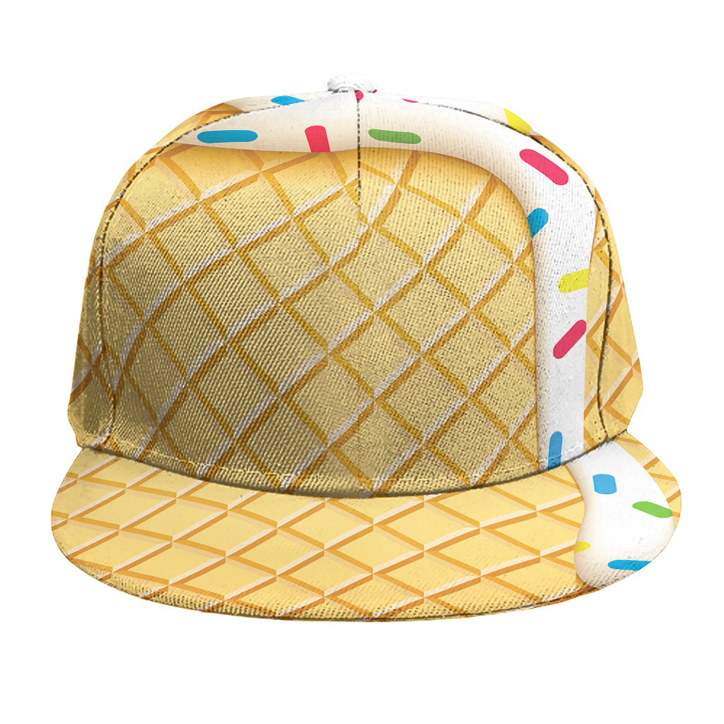 White Ice Cream Melted Print Snapback Cap