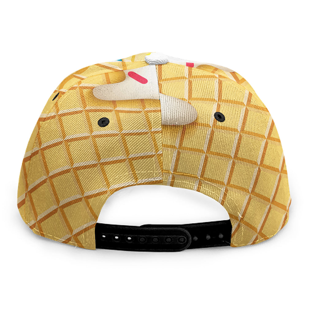 White Ice Cream Melted Print Snapback Cap