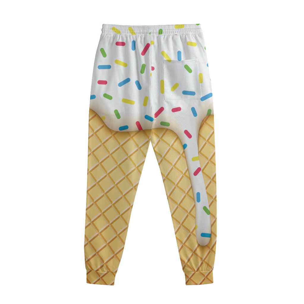 White Ice Cream Melted Print Sweatpants