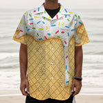 White Ice Cream Melted Print Textured Short Sleeve Shirt