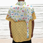 White Ice Cream Melted Print Textured Short Sleeve Shirt