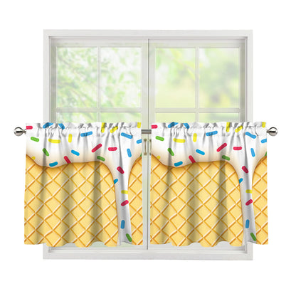 White Ice Cream Melted Print Tier Curtains
