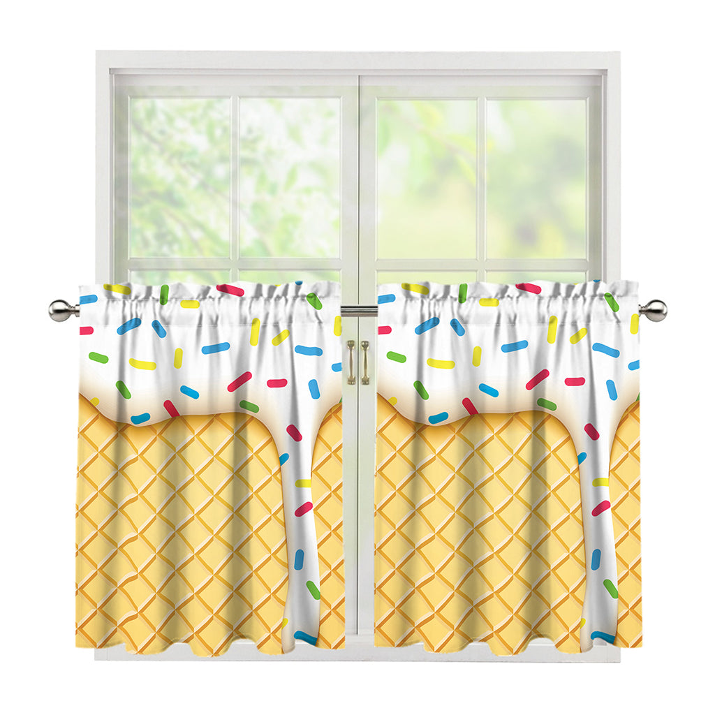 White Ice Cream Melted Print Tier Curtains