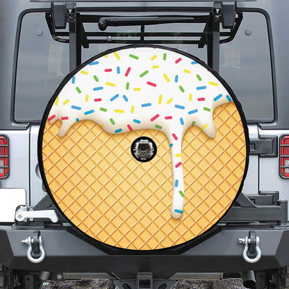 White Ice Cream Melted Print Tire Cover With Camera Hole