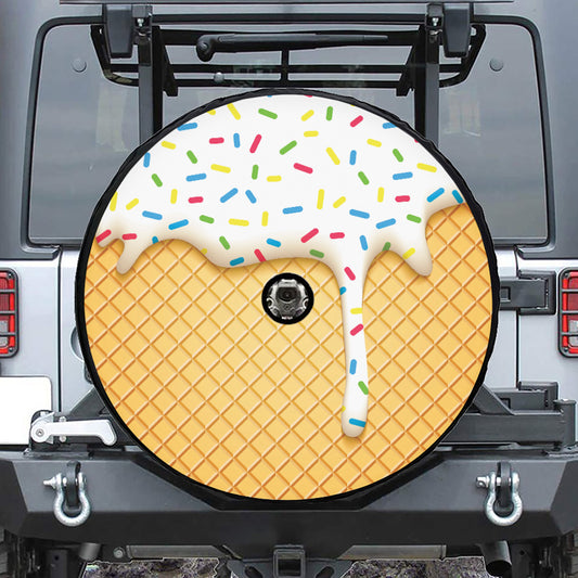 White Ice Cream Melted Print Tire Cover With Camera Hole