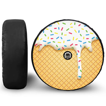 White Ice Cream Melted Print Tire Cover With Camera Hole