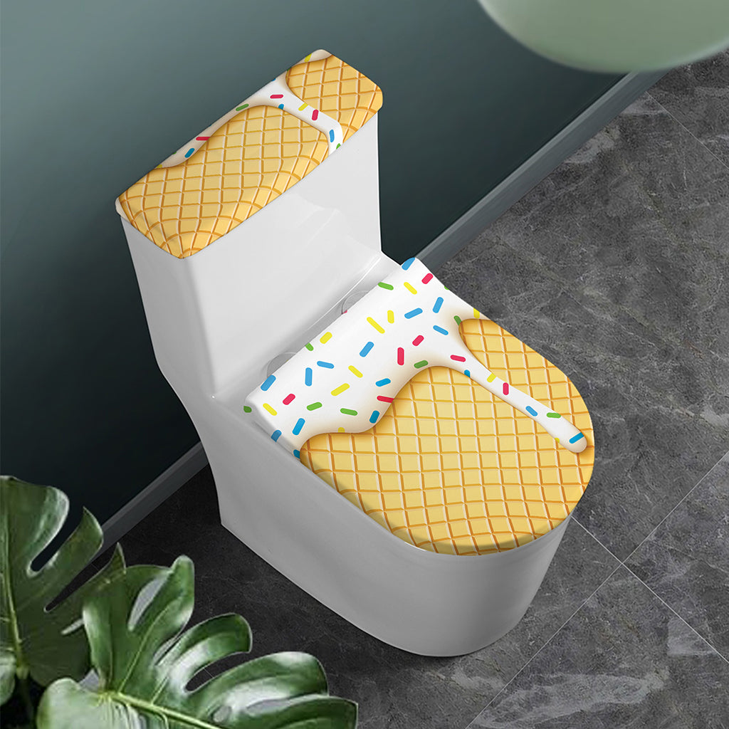White Ice Cream Melted Print Toilet Lid And Tank Cover Set