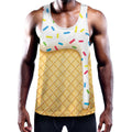 White Ice Cream Melted Print Men's Workout Tank Top