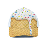 White Ice Cream Melted Print White Mesh Trucker Cap