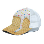 White Ice Cream Melted Print White Mesh Trucker Cap
