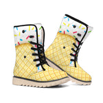 White Ice Cream Melted Print Winter Boots