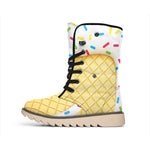 White Ice Cream Melted Print Winter Boots