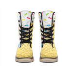 White Ice Cream Melted Print Winter Boots