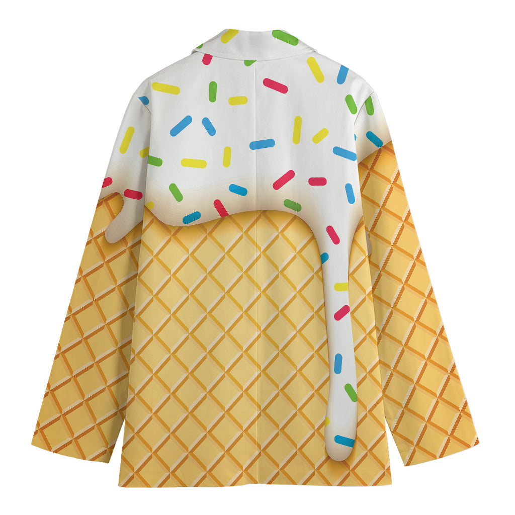 White Ice Cream Melted Print Women's Blazer