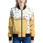White Ice Cream Melted Print Women's Bomber Jacket