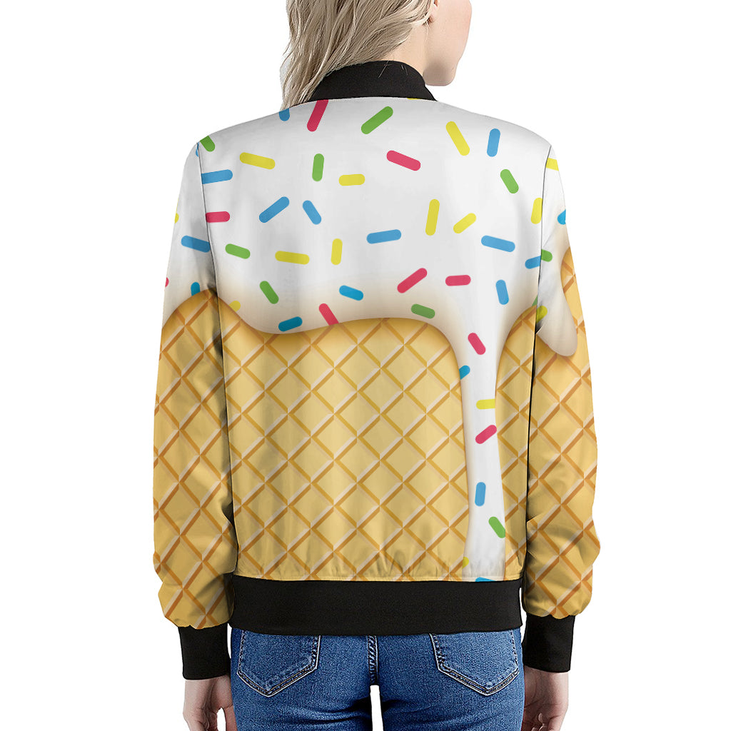 White Ice Cream Melted Print Women's Bomber Jacket