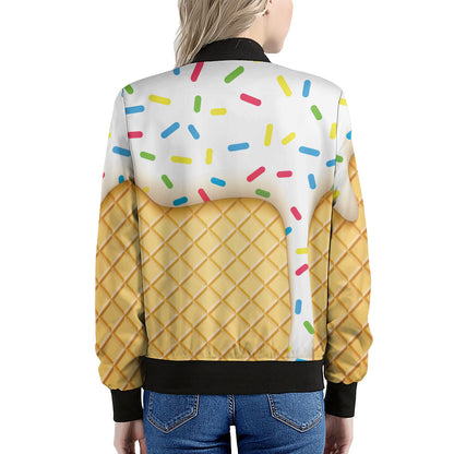 White Ice Cream Melted Print Women's Bomber Jacket